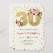 Invitation de 30e anniversaire de la florale rose (Devant)