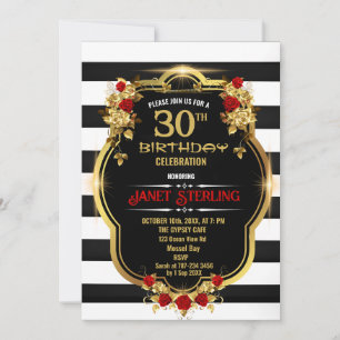 Invitation de 30e anniversaire noir, blanc et or