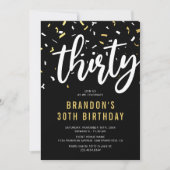 Invitation de 30e anniversaire noir et or avec con (Devant)