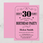 Invitation de 30e anniversaire noir et rose (Devant / Derrière)