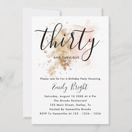 Invitation de 30e anniversaire rose et or (Devant)