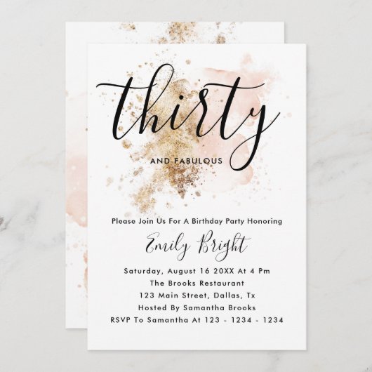 Invitation de 30e anniversaire rose et or (Devant / Derrière)