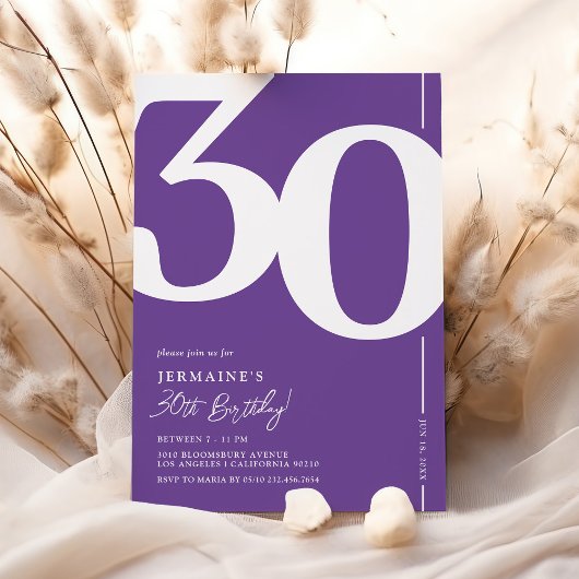 Invitation de 30e anniversaire violet élégant