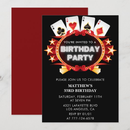 Invitation de 33e anniversaire Men Casino Poker (Devant / Derrière)