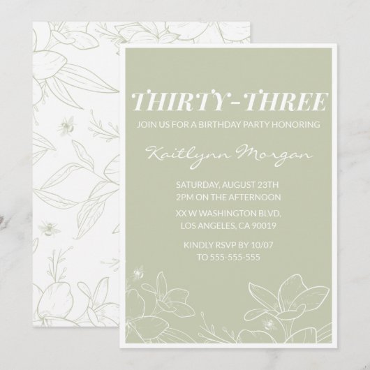 Invitation de 33e anniversaire Moderne Floral Élég (Devant / Derrière)