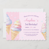 Invitation de 3e anniversaire avec crème glacée. (Devant)