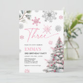 Invitation de 3e anniversaire, Hiver rose 3e anniv (Debout devant)