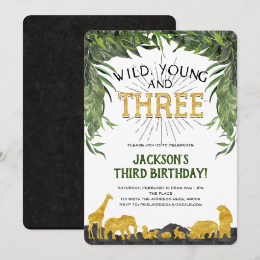 Invitation de 3e anniversaire, Wild young et trois (Devant / Derrière)