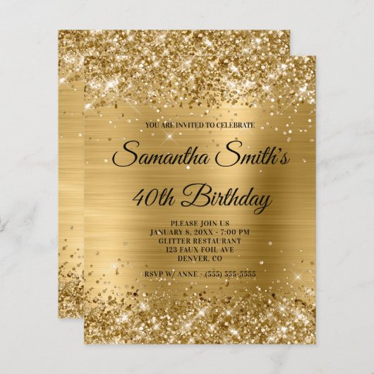 Invitation de 40e anniversaire à feuille d'or pail (Devant / Derrière)