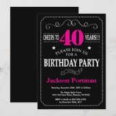 Invitation de 40e anniversaire Chalet noir rose ch (Devant / Derrière)