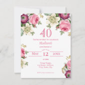 Invitation de 40e anniversaire de la florale rose (Devant)