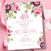 Invitation de 40e anniversaire de la florale rose