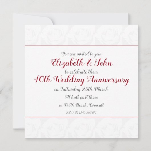 Invitation de 40e anniversaire de mariage de rubis (Dos)