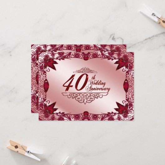 Invitation de 40e anniversaire de mariage Rubis 4, (Devant/Arrière en situation)