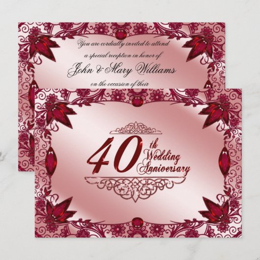 Invitation de 40e anniversaire de mariage Ruby 4,5 (Devant / Derrière)