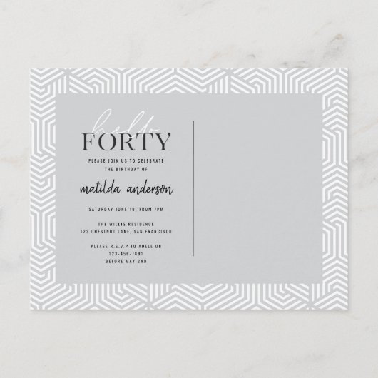 Invitation de 40e anniversaire de script et géomét (Dos)