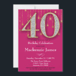 Invitation de 40e anniversaire Diamants d'or rose<br><div class="desc">Une élégante invitation à la fête de 40e anniversaire en rose et or chaud,  avec un grand 40 avec des diamants et l'apparence d'or ainsi qu'un rideau de citron de lumières d'or. Pour la femme de 40e anniversaire dans votre vie.</div>
