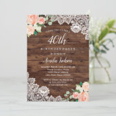 Invitation de 40e anniversaire en bois rustique fl (Debout devant)