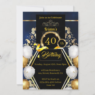Invitation de 40e anniversaire Gold et Black