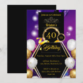 Invitation de 40e anniversaire Gold et Black (Devant / Derrière)