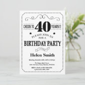 Invitation de 40e anniversaire Noir et blanc (Debout devant)