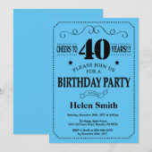 Invitation de 40e anniversaire Noir et Bleu (Devant / Derrière)