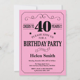 Invitation de 40e anniversaire Noir et rose