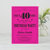 Invitation de 40e anniversaire Noir et rose chaud (Debout devant)