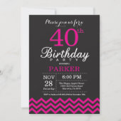 Invitation de 40e anniversaire Noir et rose chaud (Devant)