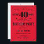 Invitation de 40e anniversaire Noir et Rouge<br><div class="desc">40e anniversaire Invitation Typographie noire et rouge. Arrière - plan noir et rouge. Anniversaire adulte. Hommes ou Femmes Anniversaire. Enfants Garçon ou fille Ado Anniversaire adolescent Invitation . 13ème 15ème 16ème 18ème 20ème 21ème 30ème 40ème 50ème 60ème 70ème 80ème 90ème 100ème. N'Importe Quel Âge. Pour plus de personnalisation, cliquez sur...</div>