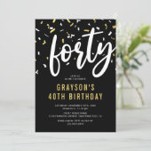 Invitation de 40e anniversaire noir or confettis (Debout devant)