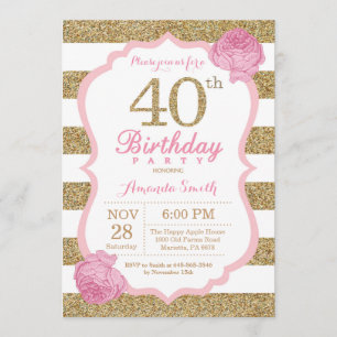 Invitation de 40e anniversaire rose et or Floral
