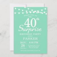 Invitation de 40e anniversaire surprise vert menth