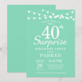 Invitation de 40e anniversaire surprise vert menth (Devant / Derrière)