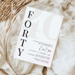 Invitation de 40ème anniversaire minimaliste<br><div class="desc">Cette invitation minimaliste à la fête du 40ème anniversaire de typographie est parfaite pour une fête d'anniversaire moderne. Le design simple est composé d'une typographie minimaliste classique en noir et blanc et d'une touche moderne. Personnalisable dans n'importe quelle couleur. Gardez le design minimal et élégant, en l'état, ou personnalisez-le en...</div>
