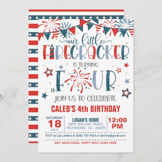 Invitation de 4e anniversaire de notre petit fêtar (Devant / Derrière)