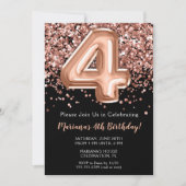 Invitation de 4e anniversaire Rose noir Parties sc (Devant)