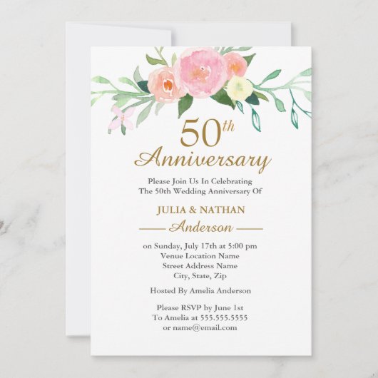 Invitation de 50e anniversaire de mariage à l'aqua (Devant)