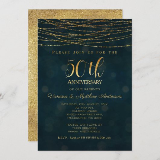 Invitation de 50e anniversaire de mariage Faux Or (Devant / Derrière)