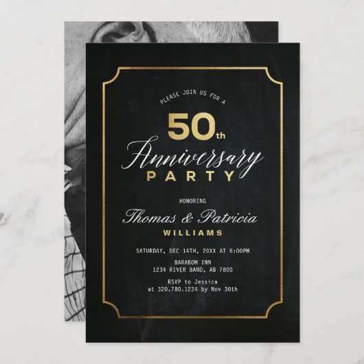 Invitation de 50e anniversaire de mariage Typograp (Devant / Derrière)