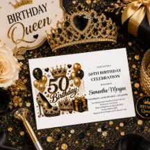 Invitation de 50e anniversaire Glamour Or Noir Con