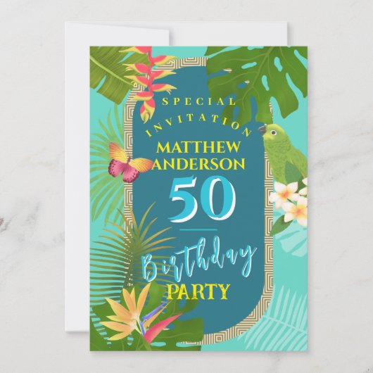 Invitation de 50e anniversaire turquoise Paradis T (Devant)