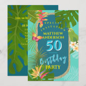 Invitation de 50e anniversaire turquoise Paradis T (Devant / Derrière)