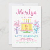 Invitation de 5e anniversaire de la fille rose (Devant)