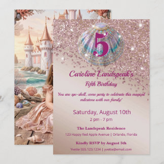 Invitation de 5e anniversaire rose gold pailletée