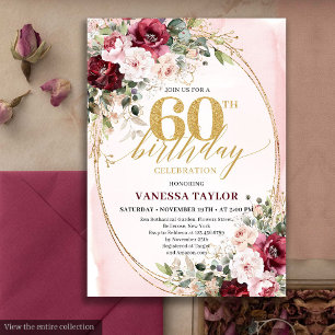Invitation de 60e anniversaire au blush doré boho