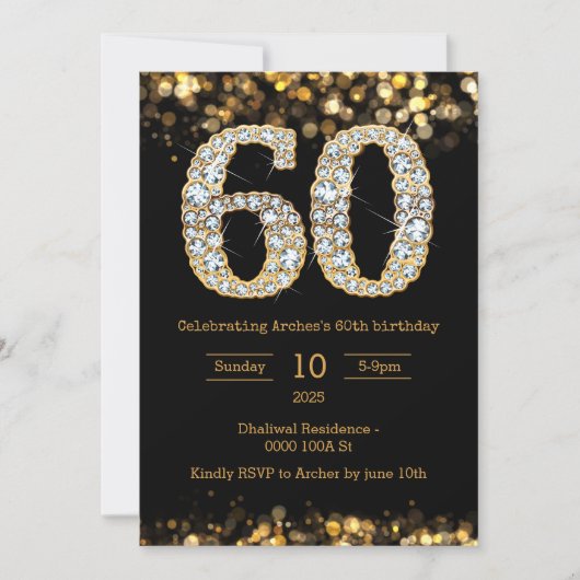 Invitation de 60e anniversaire en or noir (Devant)
