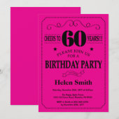 Invitation de 60e anniversaire Noir et rose chaud (Devant / Derrière)