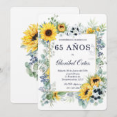 Invitation De 65 Años Mujer Azul Marino y Girasol (Devant / Derrière)