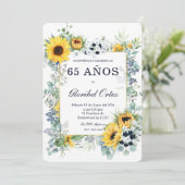 Invitation De 65 Años Mujer Azul Marino y Girasol (Debout devant)